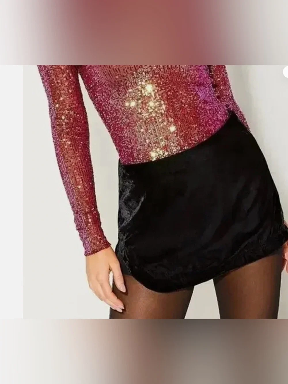 Free People Black Velvet Mini Skirt 10 NWOT